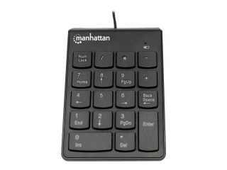 Manhattan Numeric Keypad, Wired, USB-A, 18 Full Size Keys, Black, Membrane Key Switches, Windows and Mac, Three Year Warranty, B