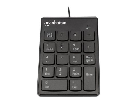 Manhattan Numeric Keypad, Wired, USB-A, 18 Full Size Keys, Black, Membrane Key Switches, Windows and Mac, Three Year Warranty, B