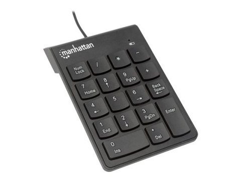 Manhattan Numeric Keypad, Wired, USB-A, 18 Full Size Keys, Black, Membrane Key Switches, Windows and Mac, Three Year Warranty, B