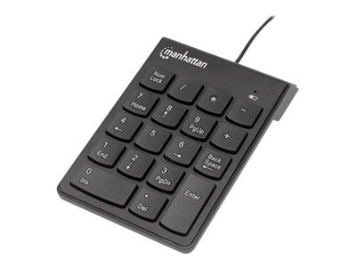 Manhattan Numeric Keypad, Wired, USB-A, 18 Full Size Keys, Black, Membrane Key Switches, Windows and Mac, Three Year Warranty, B