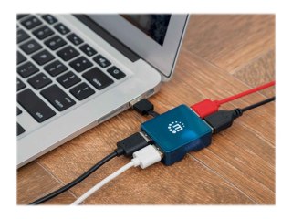 Manhattan USB-A 4-Port Micro Hub, 4x USB-A Ports, Blue, 480 Mbps (USB 2.0), Bus Power, Hi-Speed USB, Three Year Warranty, Bliste