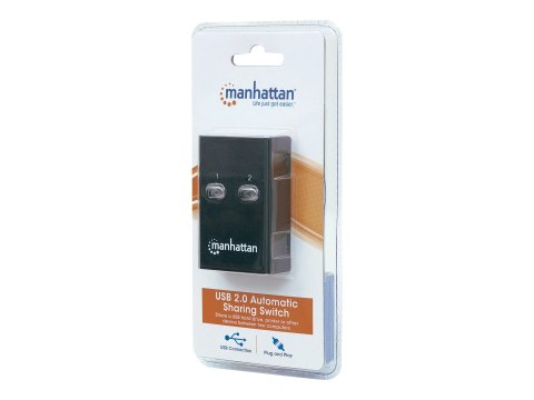 Manhattan USB-A Automatic Sharing Switch, 2x USB-B Ports, 480 Mbps (USB 2.0), Dual Control (Auto-Sensing or Manual), Bus Powered
