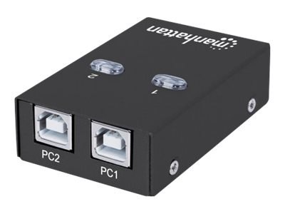 Manhattan USB-A Automatic Sharing Switch, 2x USB-B Ports, 480 Mbps (USB 2.0), Dual Control (Auto-Sensing or Manual), Bus Powered