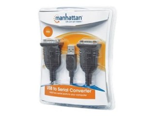 Manhattan USB-A to 2x Serial Ports Converter cable, 45cm, Male to Male, Serial/RS232/COM/DB9, Prolific PL-2303RA Chip, Black/Sil