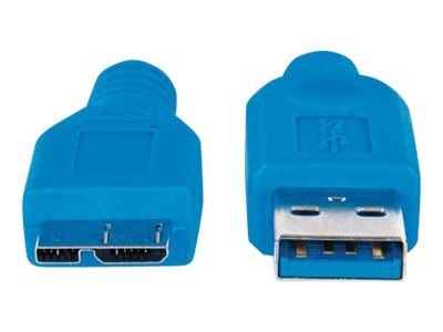 Manhattan USB-A to Micro-USB Cable, 1m, Male to Male, Blue, 5 Gbps (USB 3.2 Gen1 aka USB 3.0), SuperSpeed USB, Lifetime Warranty