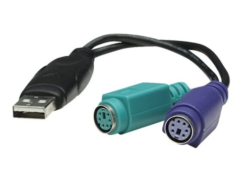 Manhattan USB-A to PS/2 Converter cable, 15cm, Male to Female, Black, Connects Two PS/2 Devices via One USB-A Port, Three Year W