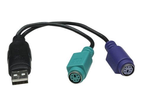 Manhattan USB-A to PS/2 Converter cable, 15cm, Male to Female, Black, Connects Two PS/2 Devices via One USB-A Port, Three Year W