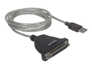 Manhattan USB-A to Parallel Printer DB25 Converter Cable, 1.8m, Male to Female, 1.2Mbps, IEEE 1284, Bus power, Black, Three Year
