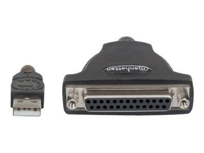 Manhattan USB-A to Parallel Printer DB25 Converter Cable, 1.8m, Male to Female, 1.2Mbps, IEEE 1284, Bus power, Black, Three Year