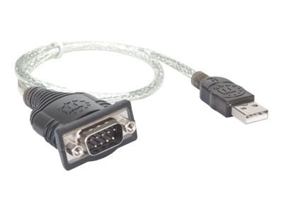 Manhattan USB-A to Serial Converter cable, 45cm, Male to Male, Serial/RS232/COM/DB9, Prolific PL-2303RA Chip, Black/Silver cable