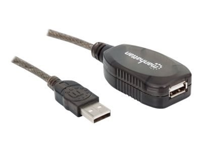 Manhattan USB-A to USB-A Extension Cable, 10m, Male to Female, Active, 480 Mbps (USB 2.0), Daisy-Chainable, Built In Repeater, H