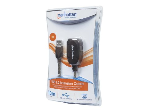 Manhattan USB-A to USB-A Extension Cable, 10m, Male to Female, Active, 480 Mbps (USB 2.0), Daisy-Chainable, Built In Repeater, H