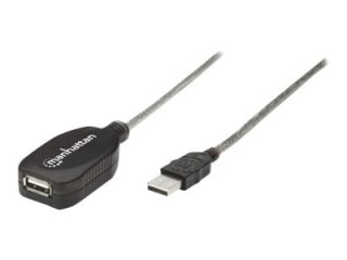 Manhattan USB-A to USB-A Extension Cable, 5m, Male to Female, Active, Translucent Silver, 480 Mbps (USB 2.0), Daisy-Chainable, B