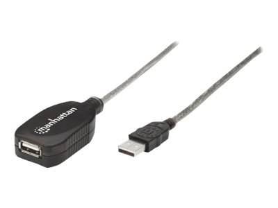 Manhattan USB-A to USB-A Extension Cable, 5m, Male to Female, Active, Translucent Silver, 480 Mbps (USB 2.0), Daisy-Chainable, B