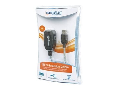 Manhattan USB-A to USB-A Extension Cable, 5m, Male to Female, Active, Translucent Silver, 480 Mbps (USB 2.0), Daisy-Chainable, B