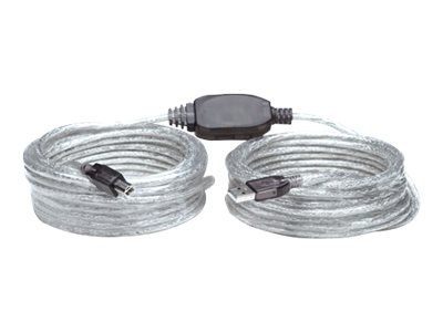Manhattan USB-A to USB-B Cable, 11m, Male to Male, Active, 480 Mbps (USB 2.0), Built In Repeater, Hi-Speed USB, Translucent Silv