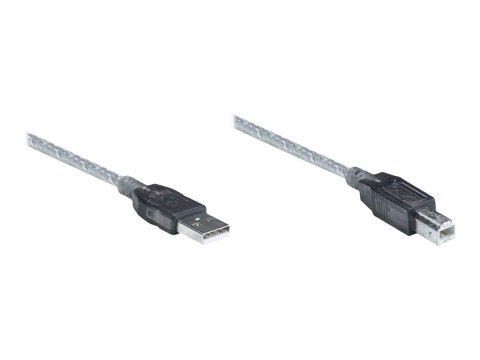 Manhattan USB-A to USB-B Cable, 11m, Male to Male, Active, 480 Mbps (USB 2.0), Built In Repeater, Hi-Speed USB, Translucent Silv