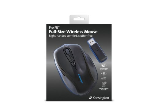 Kensington Pro Fit Full-Size - Mysz - praworęczna - optyczna - 6 przyciski - bezprzewodowa - 2.4 GHz - odbiornik bezprzewodowy U