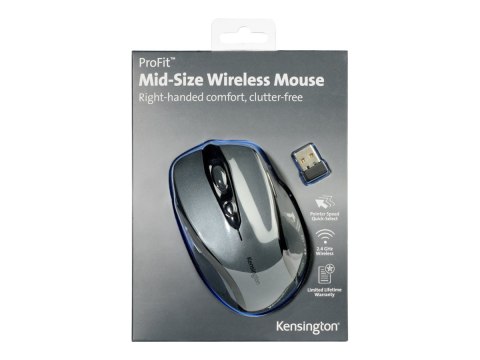 Kensington Pro Fit Mid-Size - Mysz - praworęczna - optyczna - 5 przyciski - bezprzewodowa - 2.4 GHz - odbiornik bezprzewodowy US