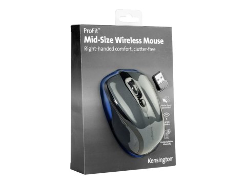 Kensington Pro Fit Mid-Size - Mysz - praworęczna - optyczna - 5 przyciski - bezprzewodowa - 2.4 GHz - odbiornik bezprzewodowy US
