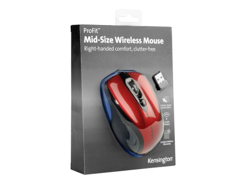 Kensington Pro Fit Mid-Size - Mysz - praworęczna - optyczna - bezprzewodowa - 2.4 GHz - odbiornik bezprzewodowy USB - czerwień r