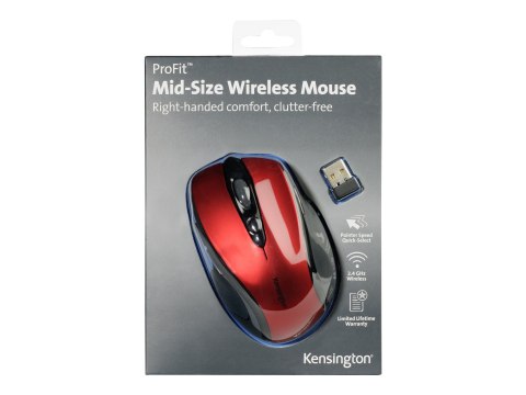 Kensington Pro Fit Mid-Size - Mysz - praworęczna - optyczna - bezprzewodowa - 2.4 GHz - odbiornik bezprzewodowy USB - czerwień r