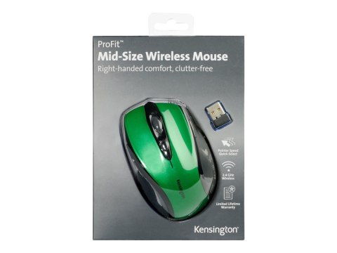 Kensington Pro Fit Mid-Size - Mysz - praworęczna - optyczna - bezprzewodowa - 2.4 GHz - odbiornik bezprzewodowy USB - zieleń szm