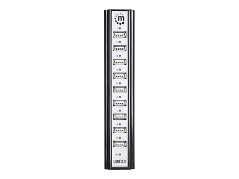 Manhattan USB-A 10-Port Desktop Hub, 10x USB-A Ports, 480 Mbps (USB 2.0), Bus or AC Power, Hi-Speed USB, Black, Three Year Warra