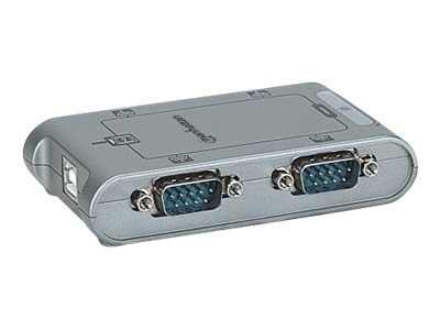 Manhattan USB-A to 4x Serial Port Converter, Male to Male, Serial/RS232, MosChip MCS7840, Automatic IRQ and I/O address selectio