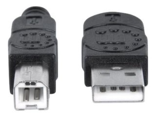Manhattan USB-A to USB-B Cable, 1.8m, Male to Male, Black, 480 Mbps (USB 2.0), Hi-Speed USB, Lifetime Warranty, Polybag - Kabel 