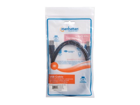 Manhattan USB-A to USB-B Cable, 1.8m, Male to Male, Black, 480 Mbps (USB 2.0), Hi-Speed USB, Lifetime Warranty, Polybag - Kabel 