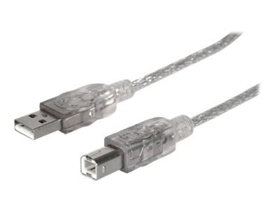 Manhattan USB-A to USB-B Cable, 1.8m, Male to Male, Translucent Silver, 480 Mbps (USB 2.0), Hi-Speed USB, Lifetime Warranty, Pol