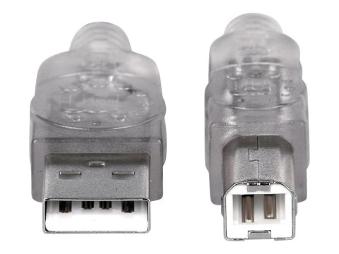 Manhattan USB-A to USB-B Cable, 1.8m, Male to Male, Translucent Silver, 480 Mbps (USB 2.0), Hi-Speed USB, Lifetime Warranty, Pol