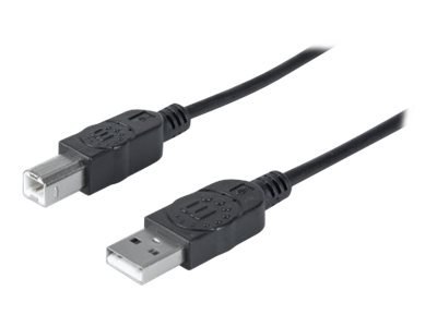Manhattan USB-A to USB-B Cable, 3m, Male to Male, 480 Mbps (USB 2.0), Hi-Speed USB, Black, Lifetime Warranty, Polybag - Kabel US