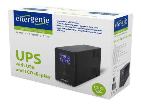 EnerGenie EG-UPS-034 - UPS - AC 220 V - 900 wat - 1500 VA - 8 Ah - USB - złącza wyjściowe: 5 - czarny