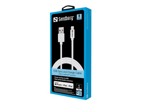 Sandberg - Kabel danych / ładowania - USB męski do Lightning męski - 1 m - biały