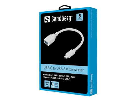 Sandberg - Przejściówka USB - USB Typ A (F) do USB-C (M) - USB 3.1 - 10 cm