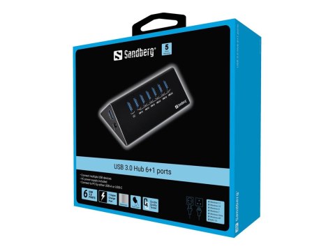 Sandberg USB 3.0 Hub 7 ports - Koncentrator - 7 x SuperSpeed USB 3.0 - stacjonarny