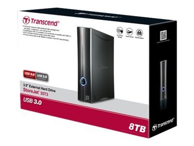 Transcend StoreJet 35T3 - Dysk twardy - 8 TB - zewnętrzny (komputer stacjonarny) - 3,5" - USB 3.0 - 256 bitów AES
