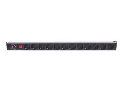 Intellinet Vertical Rackmount 12-Way Power Strip - German Type, With On/Off Switch and Overload Protection, 1.6m Power Cord - Li