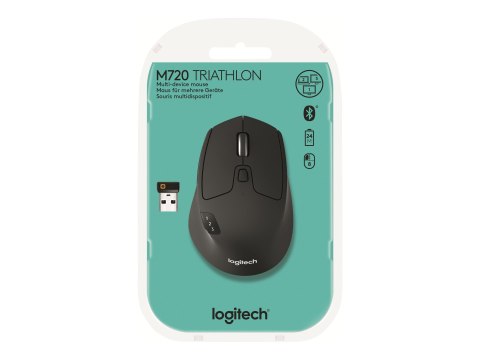 Logitech M720 Triathlon - Mysz - praworęczna - optyczna - 7 przyciski - bezprzewodowa - Bluetooth, 2.4 GHz - odbiornik bezprzewo