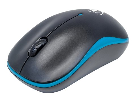 Manhattan Success Wireless Mouse, Black/Blue, 1000dpi, 2.4Ghz (up to 10m), USB, Optical, Three Button with Scroll Wheel, USB mic