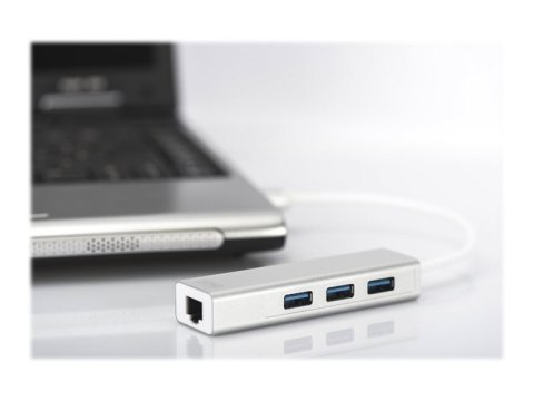 DIGITUS DA-70250-1 - Koncentrator - 3 x SuperSpeed USB 3.0 + 1 x 10/100/1000 - stacjonarny