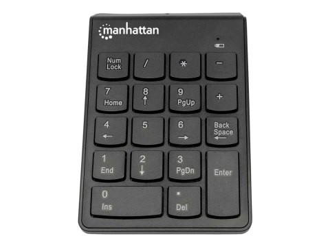 Manhattan Numeric Keypad, Wireless (2.4GHz), USB-A Micro Receiver, 18 Full Size Keys, Black, Membrane Key Switches, Auto Power M