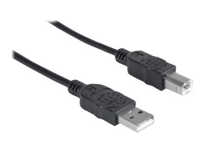 Manhattan USB-A to USB-B Cable, 5m, Male to Male, 480 Mbps (USB 2.0), Hi-Speed USB, Black, Lifetime Warranty, Polybag - Kabel US