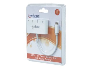 Manhattan USB-C Dock/Hub, Ports (x4): USB-A (x3) and USB-C, 5 Gbps (USB 3.2 Gen1 aka USB 3.0), With Power Delivery (60W) to USB-