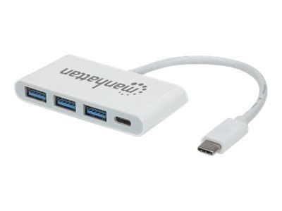 Manhattan USB-C Dock/Hub, Ports (x4): USB-A (x3) and USB-C, 5 Gbps (USB 3.2 Gen1 aka USB 3.0), With Power Delivery (60W) to USB-