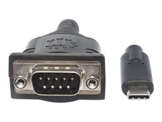 Manhattan USB-C to Serial Converter, Male to Male, USB-C to Serial/RS232/COM/DB9 Port, Prolific PL-2303RA Chip, Cable 45cm, Silv