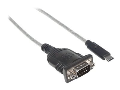 Manhattan USB-C to Serial Converter, Male to Male, USB-C to Serial/RS232/COM/DB9 Port, Prolific PL-2303RA Chip, Cable 45cm, Silv