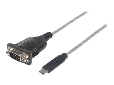 Manhattan USB-C to Serial Converter, Male to Male, USB-C to Serial/RS232/COM/DB9 Port, Prolific PL-2303RA Chip, Cable 45cm, Silv